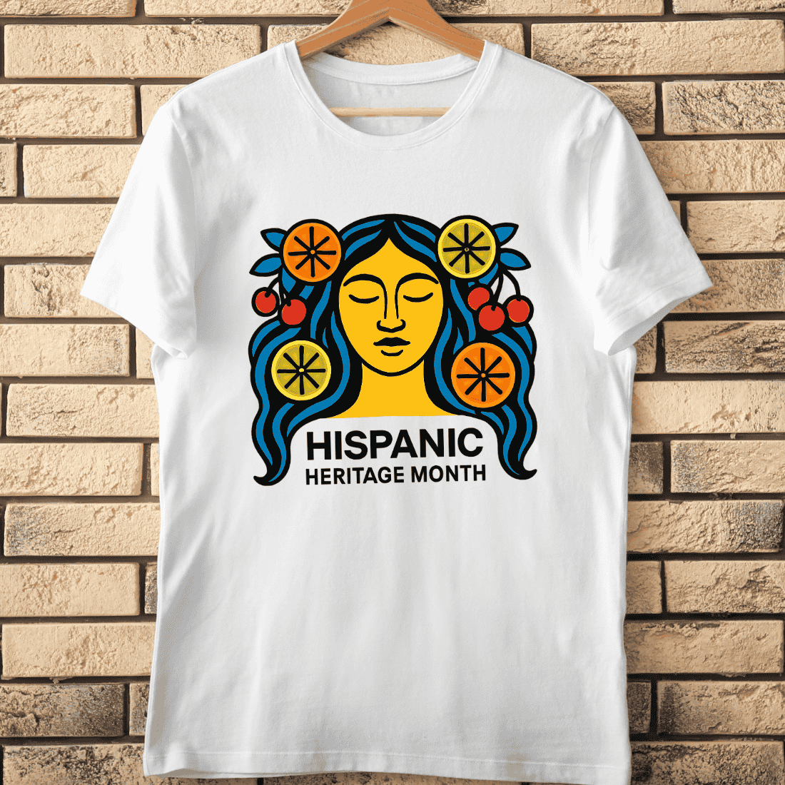 Hispanic Heritage Month Woman with Fruit T-Shirt Design cover image.