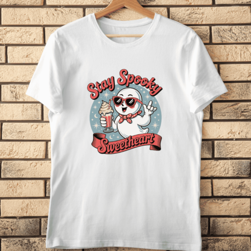 Cute Ghost with Milkshake PNG T-Shirt Design cover image.
