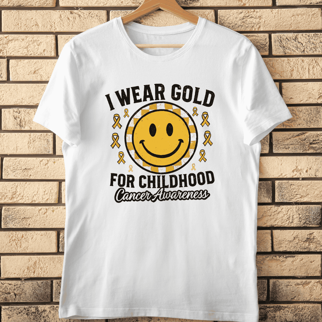 I Wear Gold for Childhood Cancer Awareness T-Shirt Design cover image.