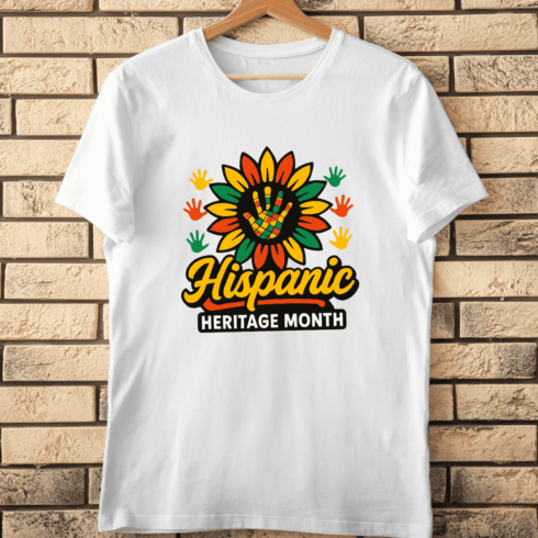 Sunflower Handprint Hispanic Heritage T-Shirt Design cover image.