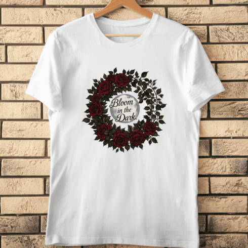 Bloom in the Dark Moon and Roses Gothic Floral T-Shirt Design cover image.