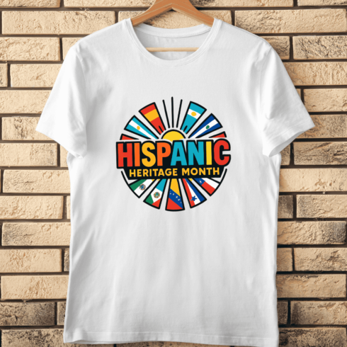 Hispanic Heritage Month Flags Celebration T-Shirt Design cover image.