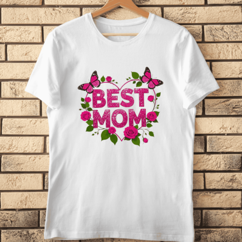 Sparkling Best Mom Butterflies T-Shirt Design cover image.