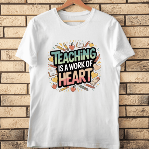 Teacher Appreciation with School Supplies T-Shirt Design cover image.