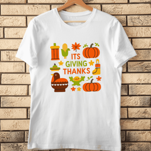 It's Giving Thanks Autumn Pumpkin T-Shirt Design cover image.