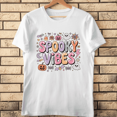 Kawaii Ghosts and Pumpkins T-Shirt Design cover image.