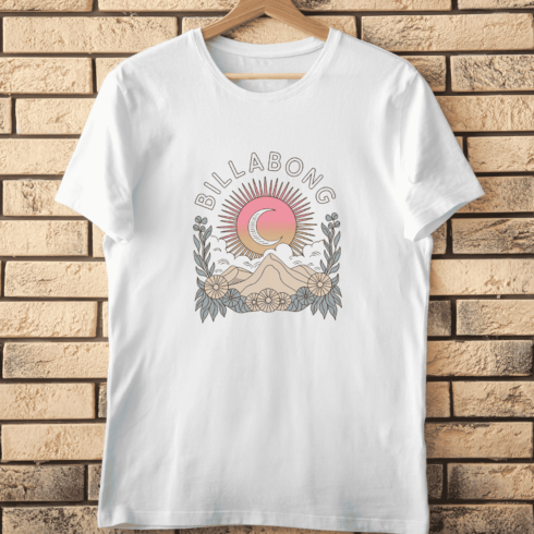 Retro Celestial Sun Moon Mountains PNG T-Shirt Design cover image.