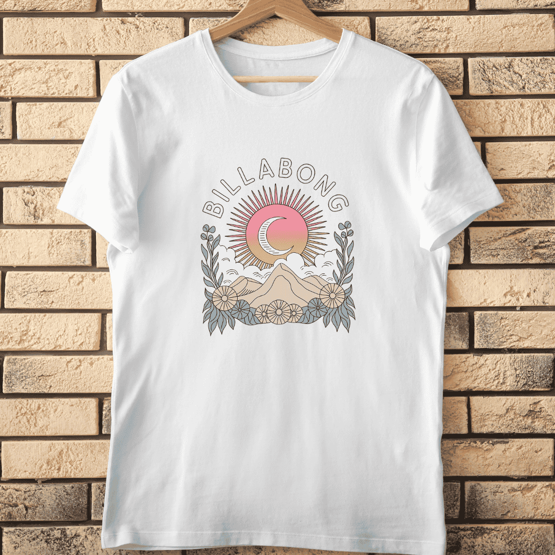 Retro Celestial Sun Moon Mountains PNG T-Shirt Design cover image.