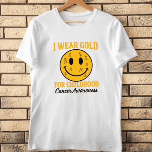 Gold Ribbon for Childhood Cancer Awareness T-Shirt Design cover image.