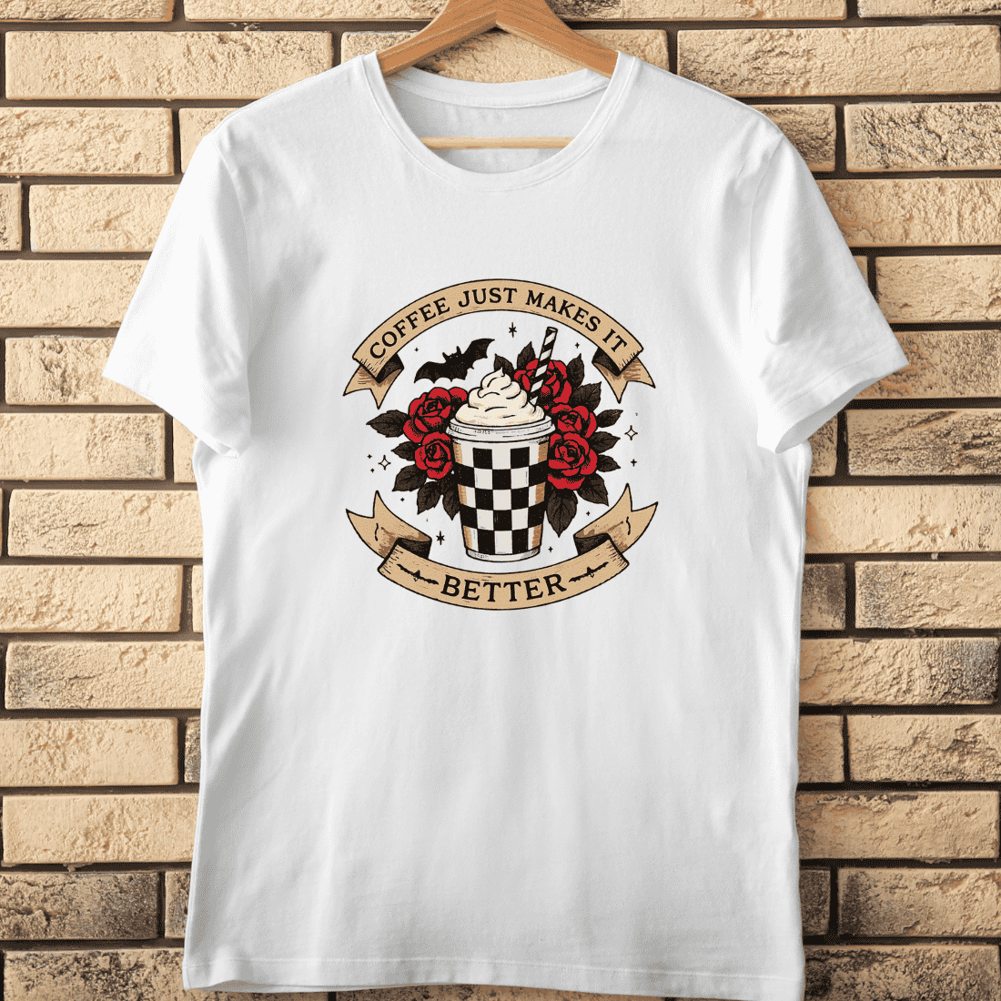 Coffee Just Makes It Better Floral Coffee T-Shirt Design cover image.