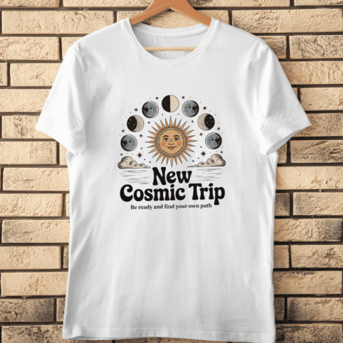 Boho Cosmic Adventure T-Shirt Design cover image.