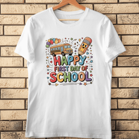 Happy First Day of School T-Shirt Design cover image.