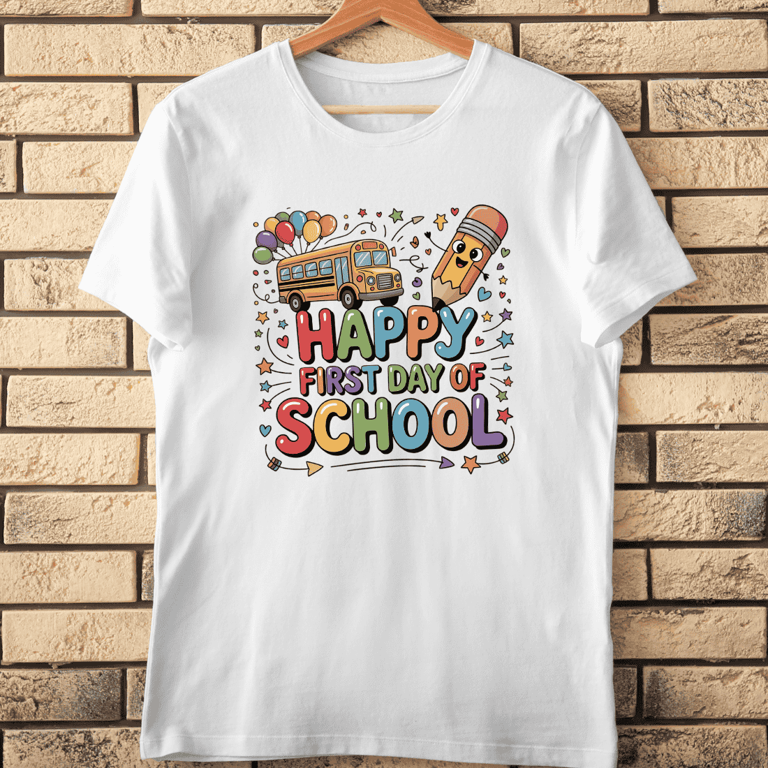 Happy First Day of School T-Shirt Design cover image.