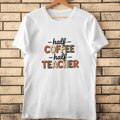 Half Coffee Half Teacher Animal Print Teacher T-Shirt Design cover image.