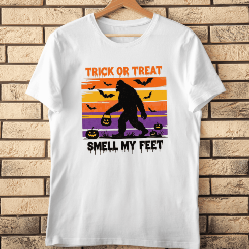 Trick or Treat Smell My Feet Halloween T-Shirt Design cover image.