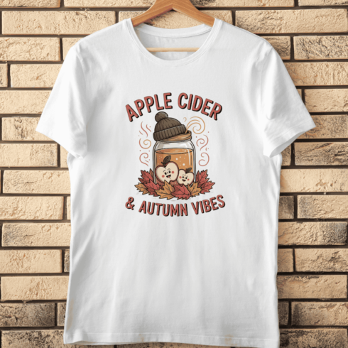 Apple Cider Autumn Vibes T-Shirt Design cover image.