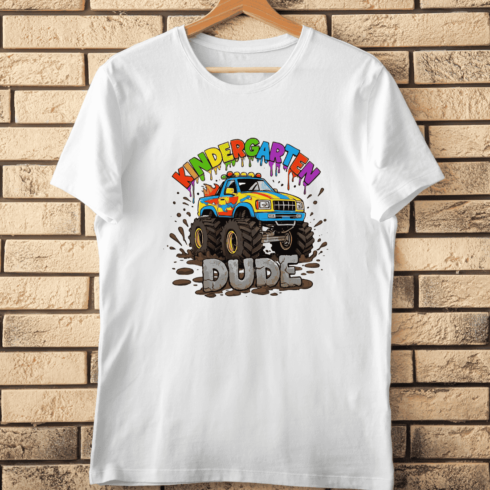 Kindergarten Dude Monster Truck T-Shirt Design cover image.
