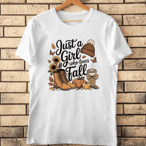 Just a Girl Who Loves Fall PNG T-Shirt Design cover image.