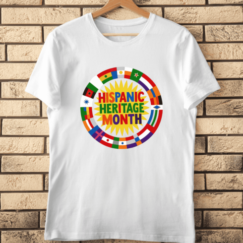 Hispanic Heritage Month Sunburst Flags T-Shirt Design cover image.