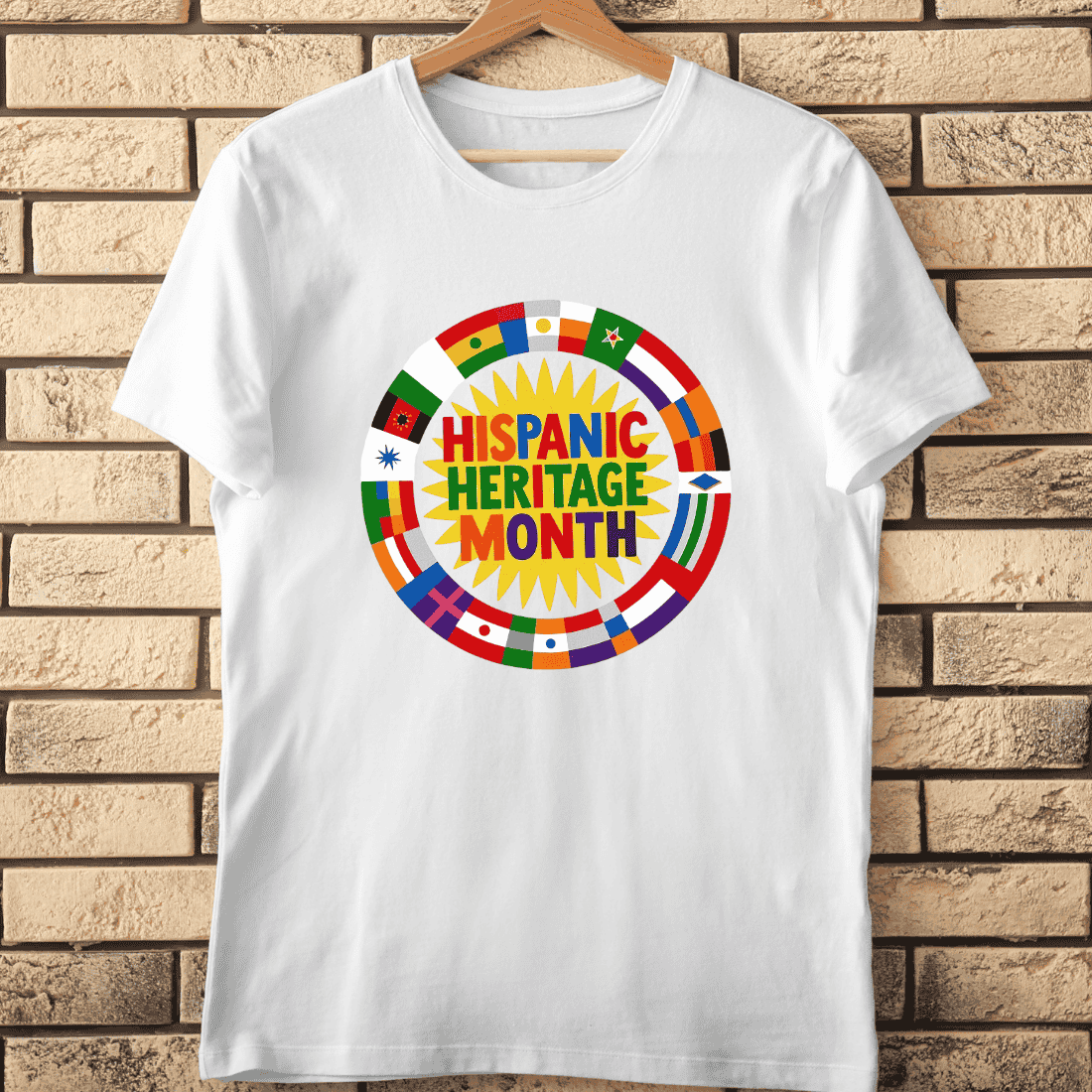 Hispanic Heritage Month Sunburst Flags T-Shirt Design cover image.