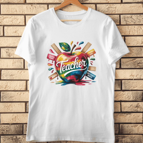 Teacher Appreciation Rainbow Apple T-Shirt Design cover image.