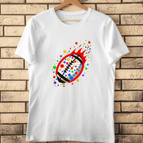 Dynamic Football with Colorful Dots T-Shirt Design cover image.