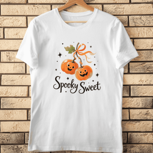 Spooky Sweet Halloween Pumpkin T-Shirt Design cover image.