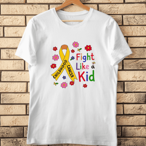 Fight Like a Kid Childhood Cancer Awareness T-Shirt Design cover image.
