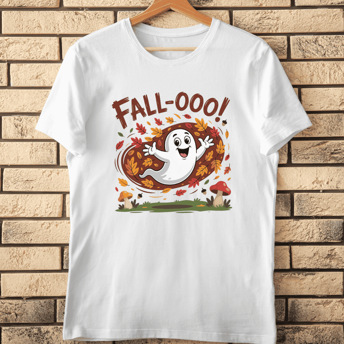 Pumpkin Leaves Ghost Happy Fall T-Shirt Design cover image.