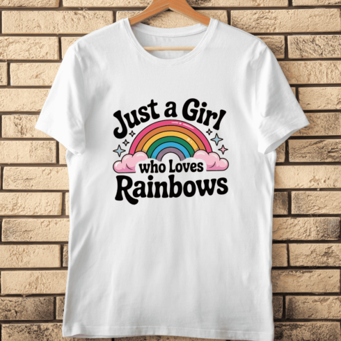 Just a Girl Who Loves Rainbows T-Shirt Design cover image.