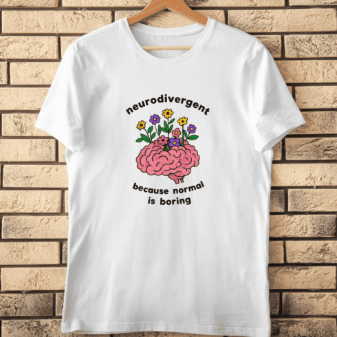 Neurodivergent Brain with Flowers T-Shirt Design cover image.
