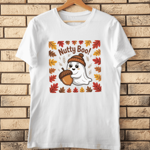 Ghost Acorn Fall Leaves T-Shirt Design cover image.