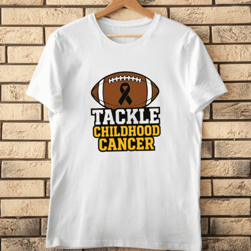 Black Ribbon Football Childhood Cancer T-Shirt Design cover image.