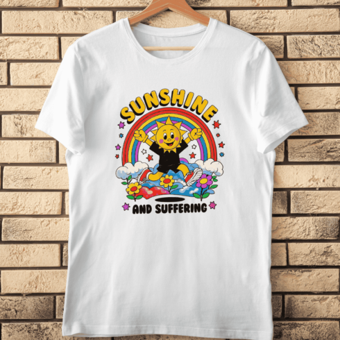 Sunshine and Suffering Retro Sun T-Shirt Design cover image.