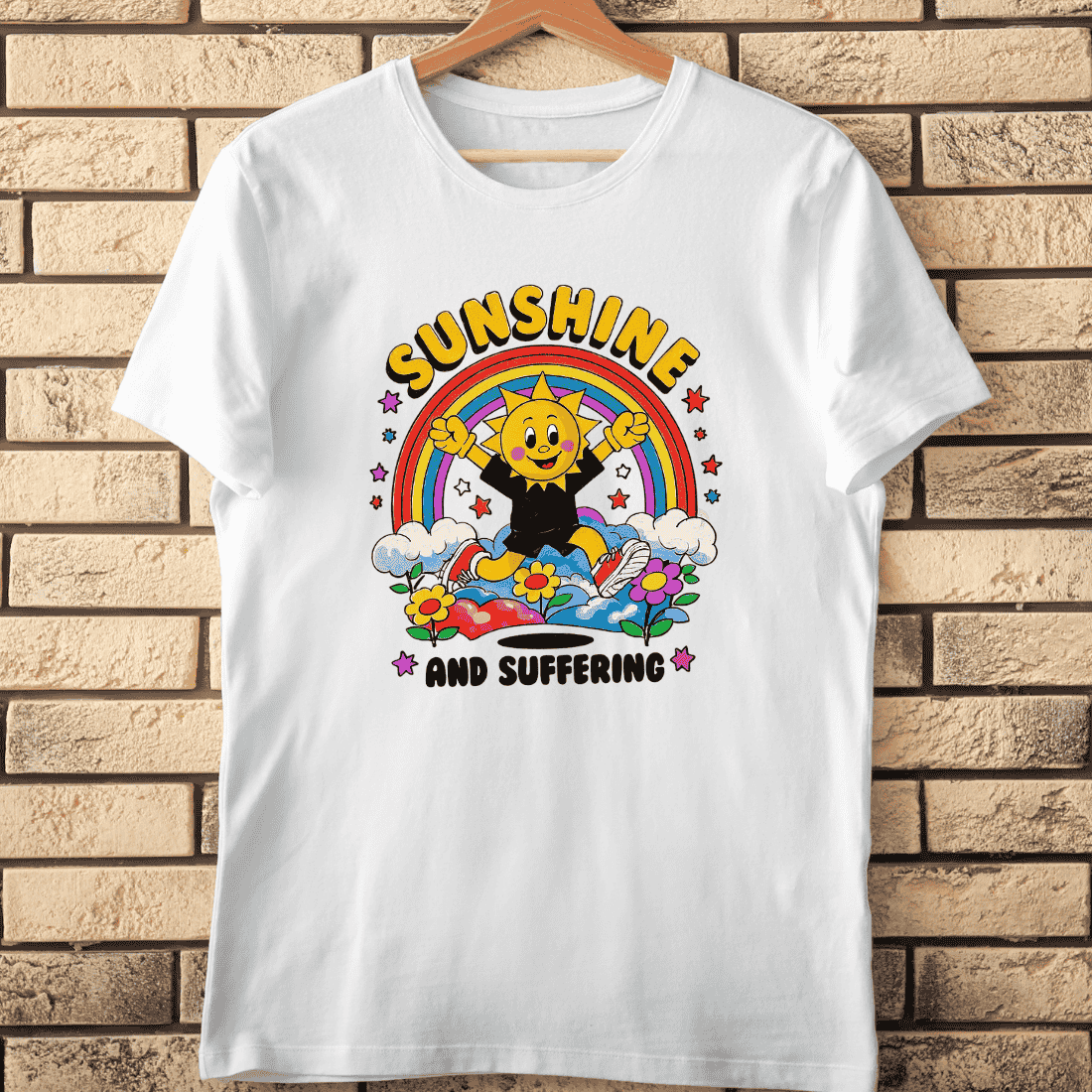 Sunshine and Suffering Retro Sun T-Shirt Design cover image.