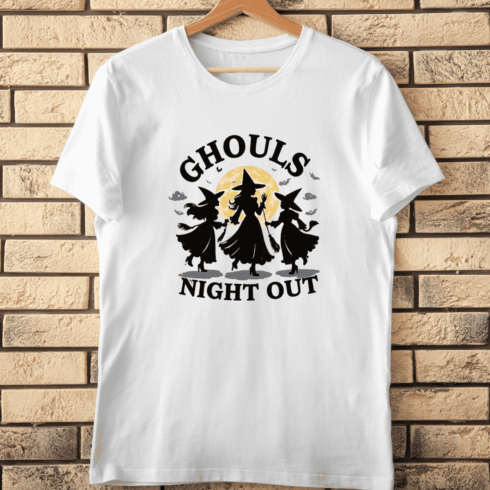 Ghouls Night Out Witches and Full Moon T-Shirt Design cover image.