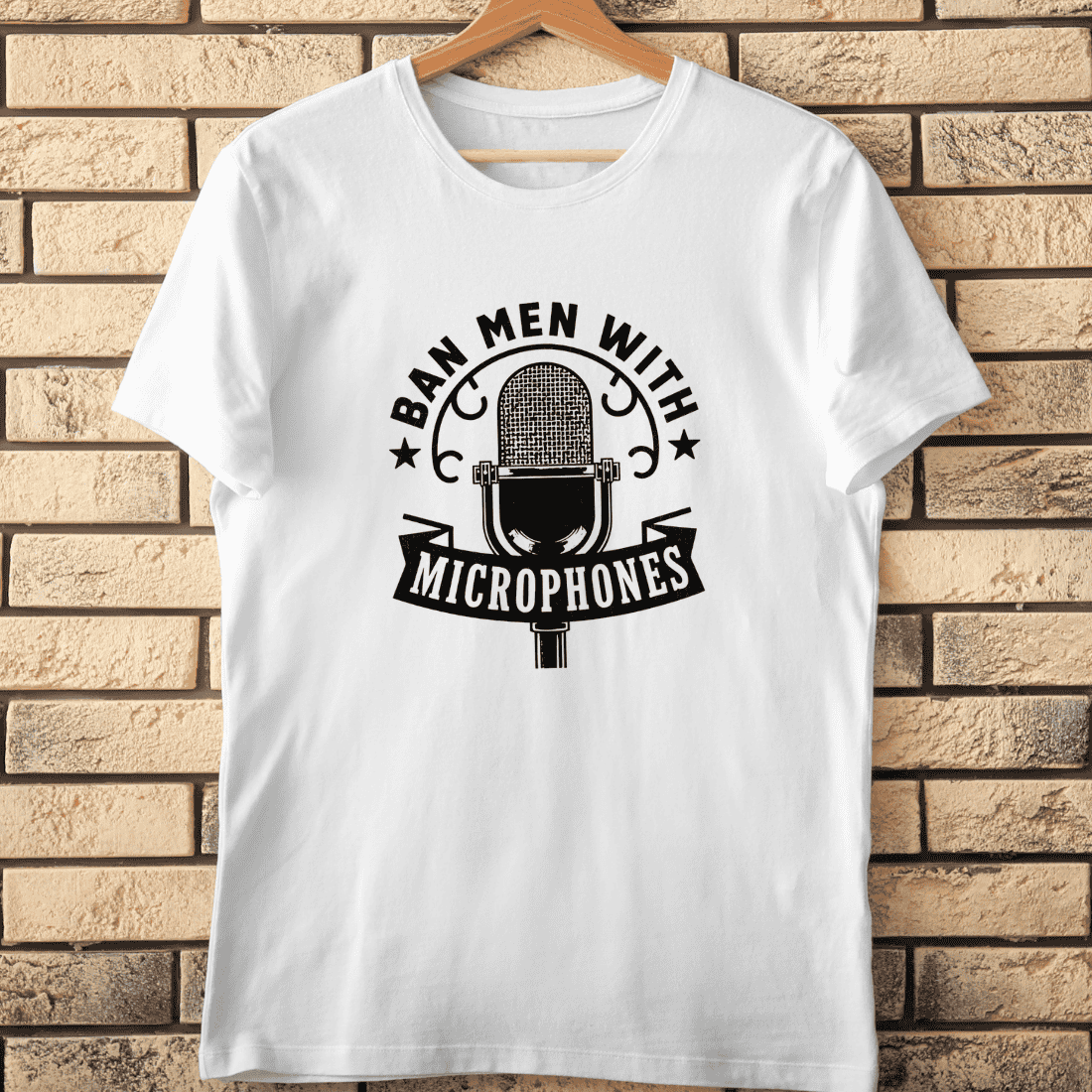 Ban Men With Microphones Sarcastic Podcasting T-Shirt Design cover image.