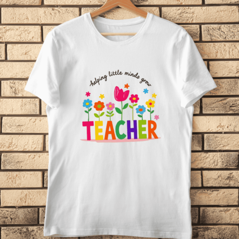 Teacher Typography with Flowers T-Shirt Design cover image.