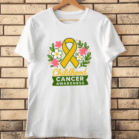Yellow Ribbon for Childhood Cancer Awareness T-Shirt Design cover image.