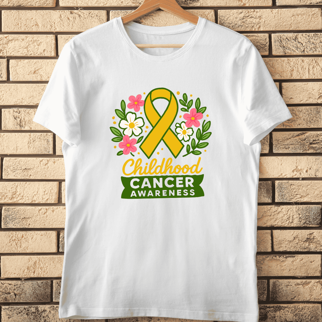 Yellow Ribbon for Childhood Cancer Awareness T-Shirt Design cover image.