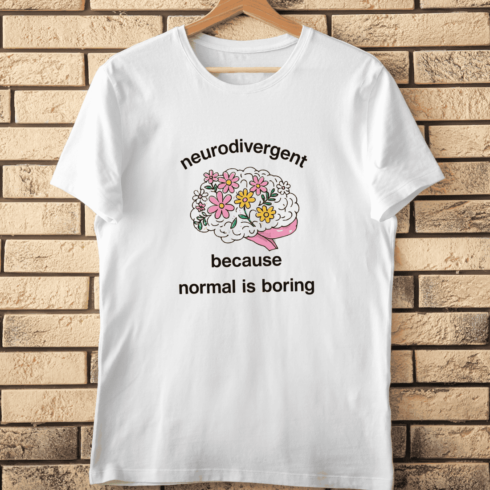 Neurodivergent Because Normal Is Boring Brain Flowers T-Shirt Design cover image.