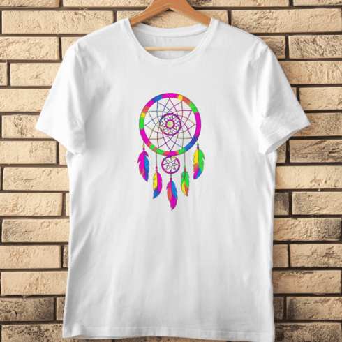Colorful Rainbow Dreamcatcher T-Shirt Design cover image.