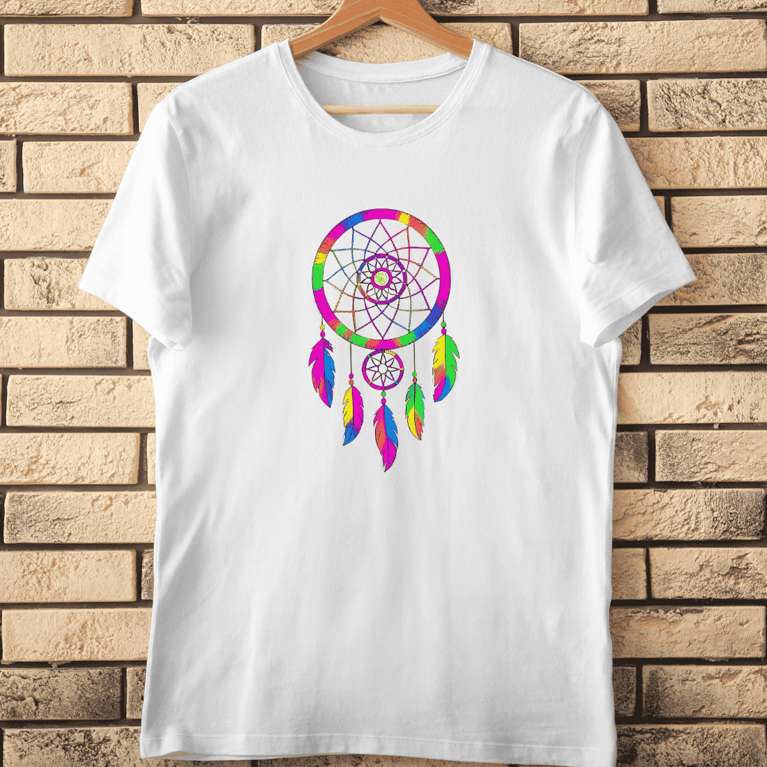 Colorful Rainbow Dreamcatcher T-Shirt Design cover image.