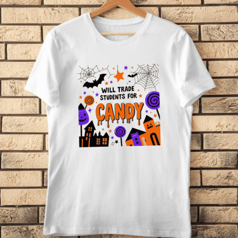 Teacher Halloween Humor T-Shirt Design cover image.