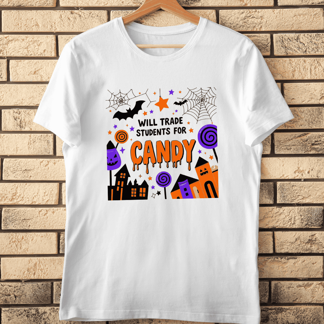 Teacher Halloween Humor T-Shirt Design cover image.