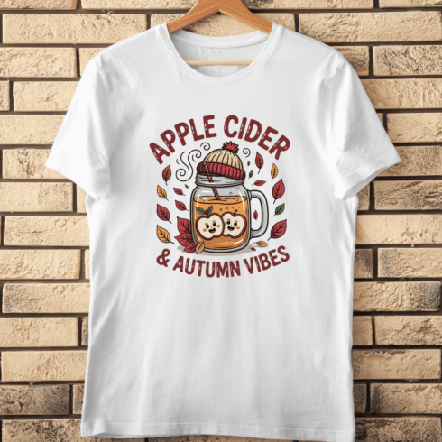 Happy Apples Fall Leaves T-Shirt Design cover image.