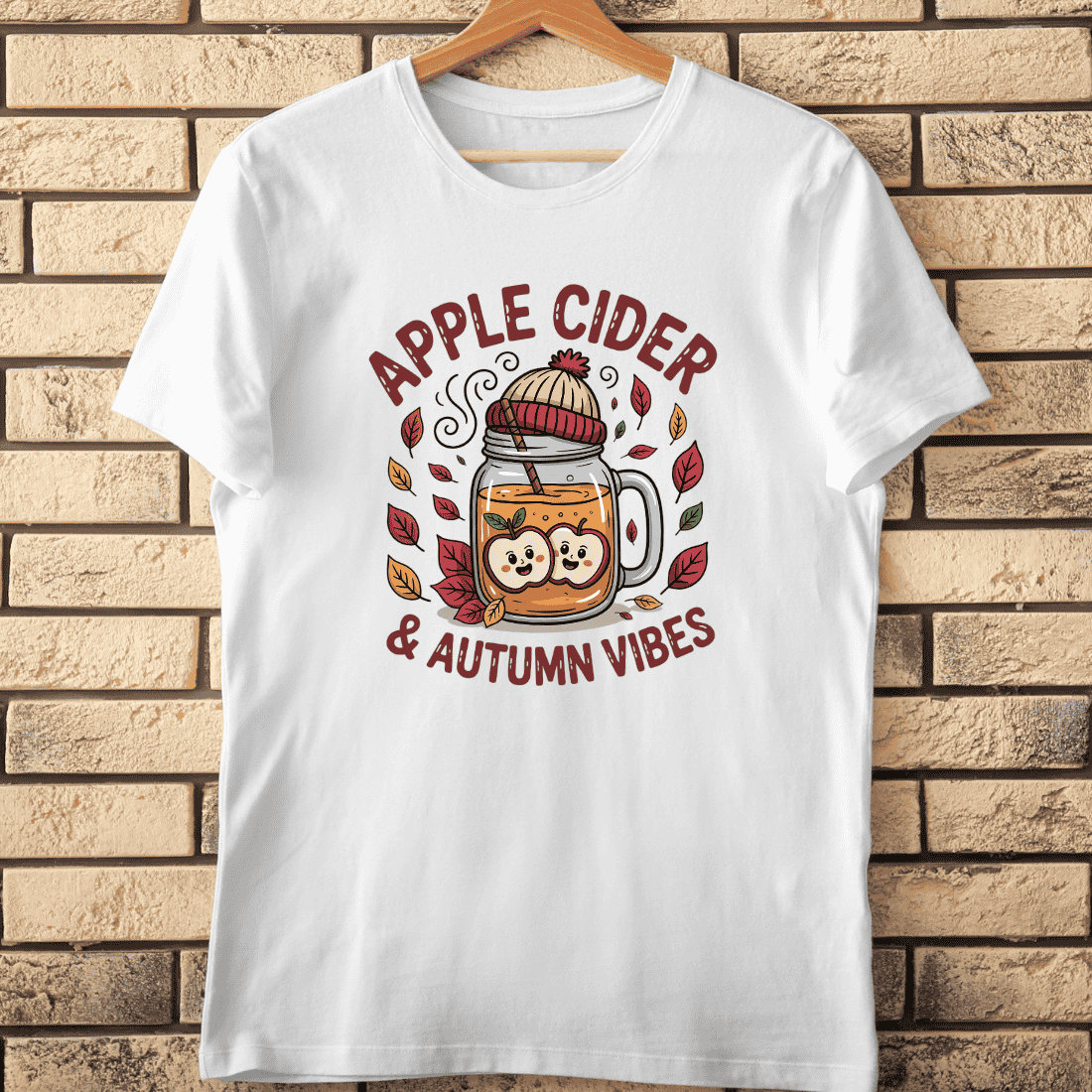 Happy Apples Fall Leaves T-Shirt Design cover image.