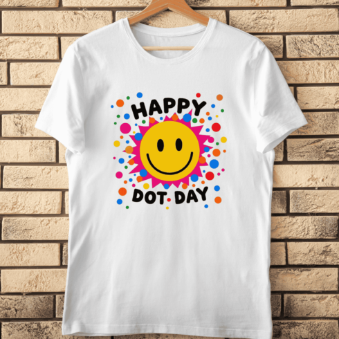 Happy Dot Day Smiley Face Celebration T-Shirt Design cover image.