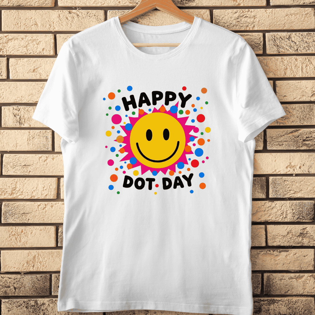 Happy Dot Day Smiley Face Celebration T-Shirt Design cover image.