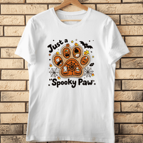 Pumpkin Ghost Candy Corn Paw T-Shirt Design cover image.